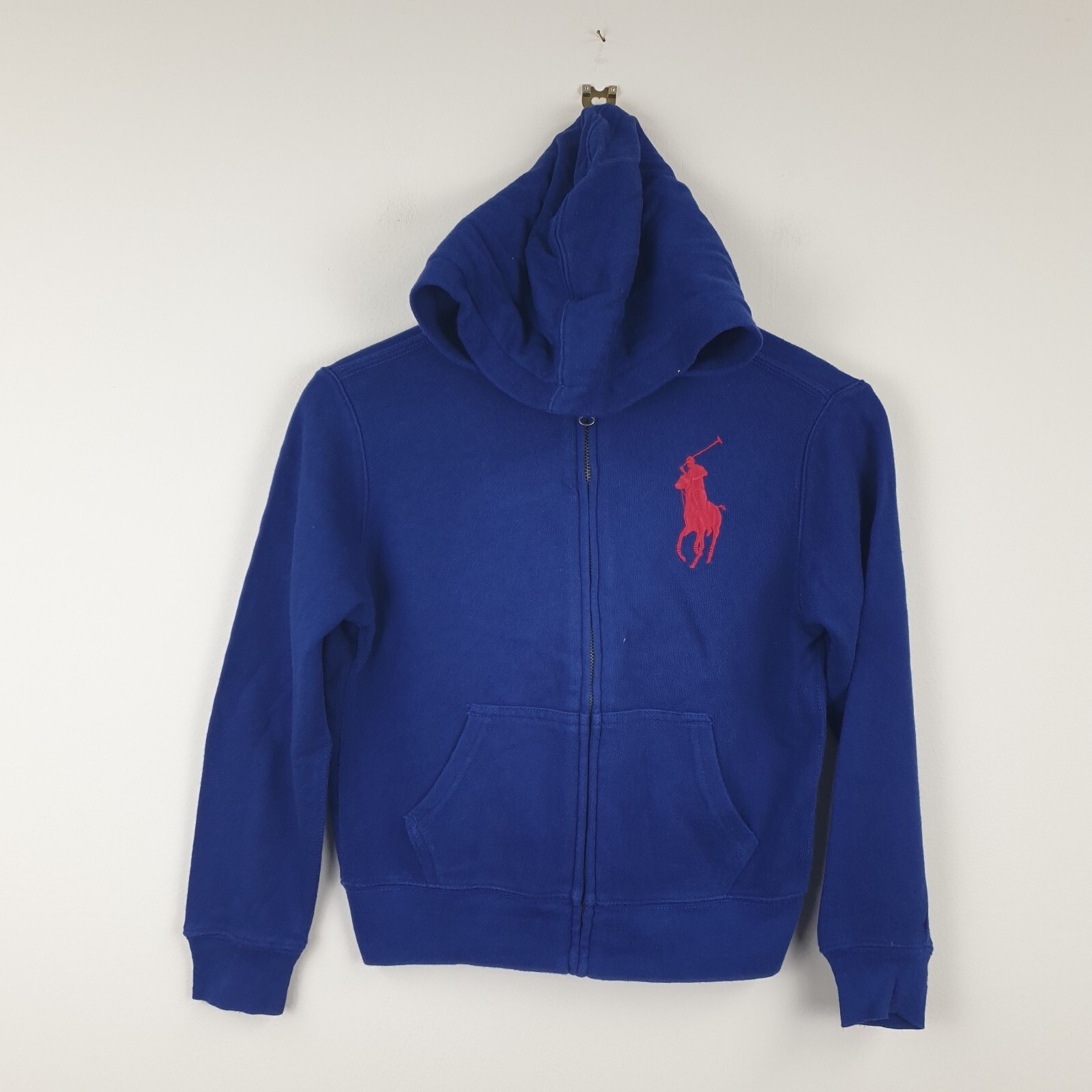 Polo Ralph Lauren Felpa con Cappuccio Ragazzo Piccolo 8 Anni Blu Full Zip Grande Rosso Pony Cotone