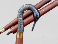 Vintage Swan Head Handle Walking Cane Wooden Walking Stick Brass Collar