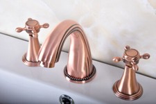Antique Red Copper Bathroom Basin Faucet Widespread Vanity Sink Mixer Tap srg076