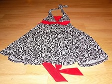 Girl's Size 8 My Michelle Black White Print Red Trim Halter Dress EUC
