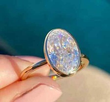 3Ct Oval Cut Lab Created Diamond Bezel Set Wedding Solitaire Ring 14K Gold FN