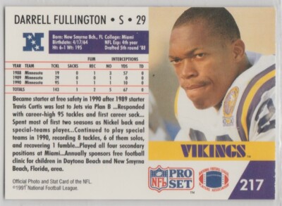 1991 Pro Set #217A Darrell Fullington Minnesota Vikings Miami