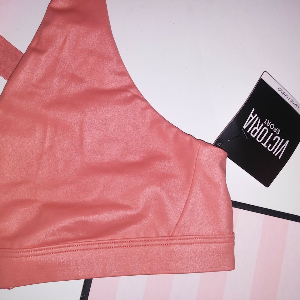 Victoria Secret Sports Bra Large Orange Solid Racerback Unlined