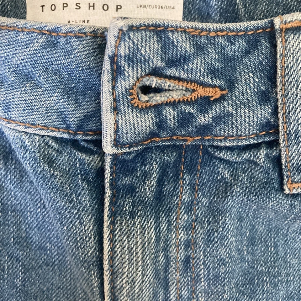 Pantalones Cortos Topshop Mujer Talla 4 Denim Aline Distressed Lavado Medio Nuevos Foto 3 de 4