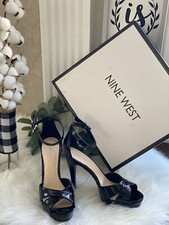 NINE WEST Women’s Open Toe Sandals Heels Ankle Strap Size 7.5 Pre-owned