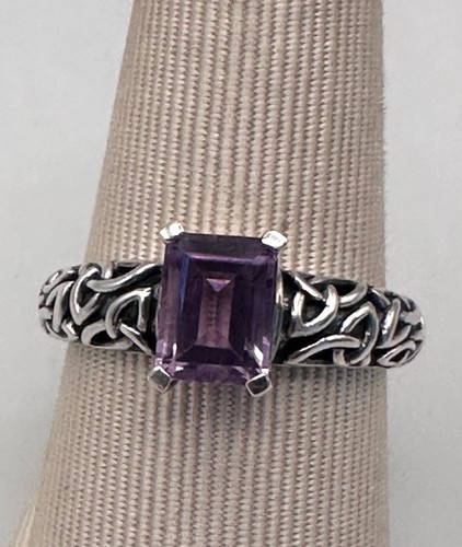 Ornate Trinity Knot Emerald Cut Amethyst & 925 Sterling Silver Ireland Size 8.5 - Picture 7 of 15