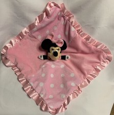 Disney Baby Minnie Mouse LOVEY SECURITY BLANKET Pink Polka-Dot Satin Trim