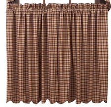Prescott Lined Brown Plaid Cafe Curtains Countrytyle Window Tier Set 36" L