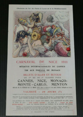 KARNEVAL VON NIZZA 1911 ALTE WERBUNG ZUG EISENBAHNEN PLM TARIFE TICKETS