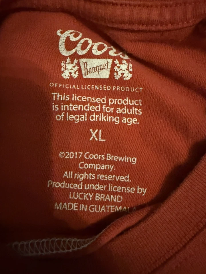Cerveza Banquete Vintage Para Hombre Coors Rojo Marca Suerte Talla XL Manga Larga Foto 3 de 3