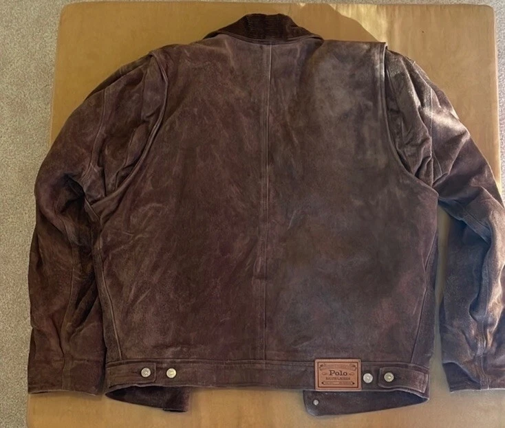 Polo Ralph Lauren Brown Leather Trucker Jacket RRL Coat Roughout Suede Type 1 2 - Image 3 of 4