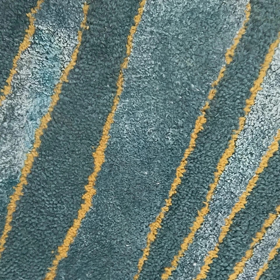 Blue And Gold Scandinavian Style Retro Hand Made Tufted Rug Living Room 2.6X8.5 - Image 4 of 4