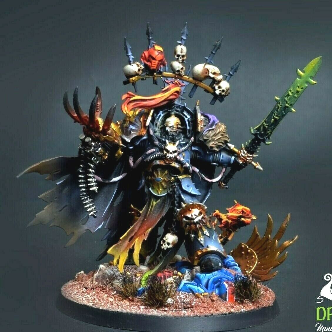 explicit, artist:flick, 1boy, 1girl, abaddon the despoiler, aged down, female, general creed, green skin, imperial guard, imperium of man, rule 63, size difference, smaller male, space marine, warhammer 40k