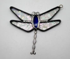 Iridescent Glass Window Sitting Hanging Dragon Fly With Solder Details