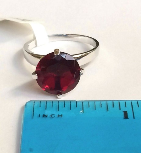 Ruby Red Garnet Cubic Zirconia Cocktail Ring Size 10 Silver Plated Simulated - Picture 7 of 11