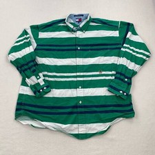 Vintage Tommy Hilfiger Shirt Size XL Green Blue Stripe Long Sleeve Button Up Y2K