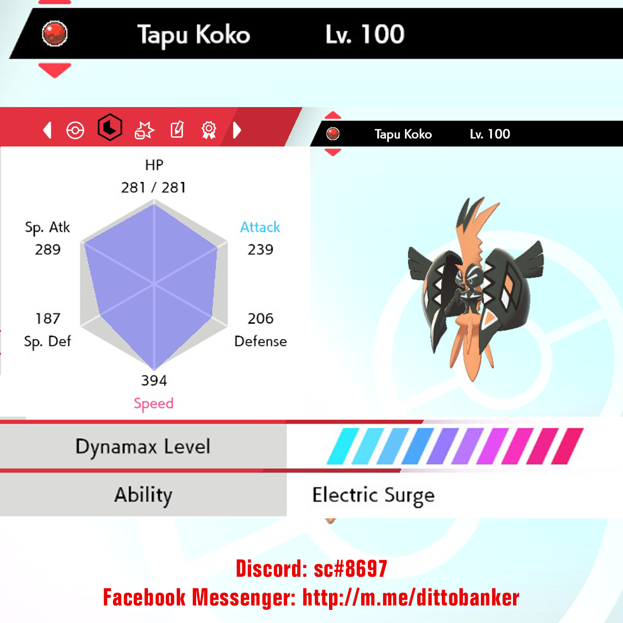 Shiny Tapu Koko 6IV Pokemon S/M US/UM Sword/shield Fast 