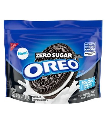   New Oreo ZERO SUGAR Real Cocoa Chocolate Free Aspartame Creme Cookies 8oz