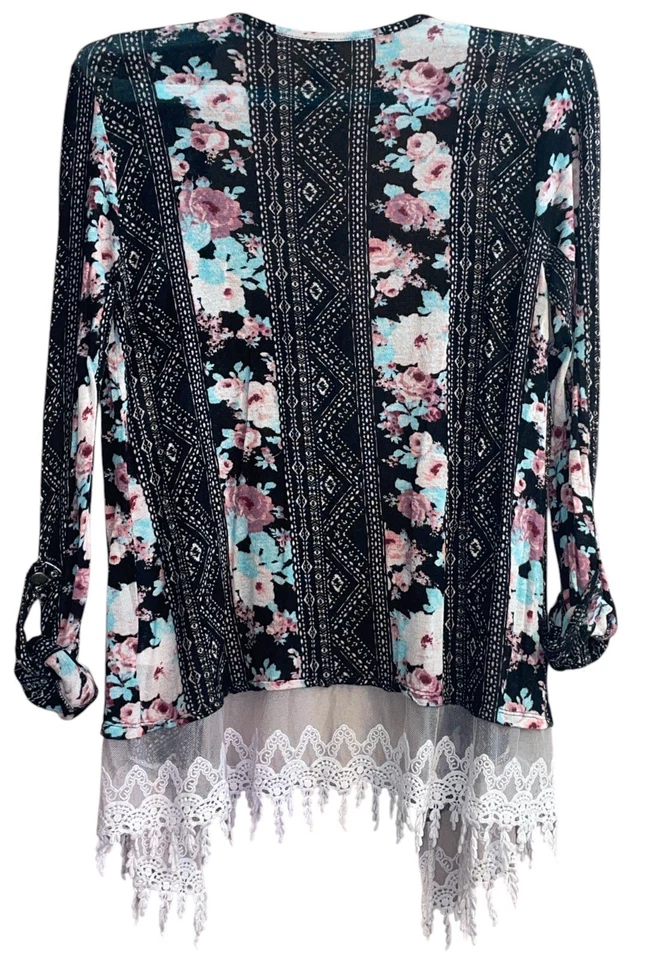 Cárdigan tejido para mujer frente abierto talla XS crochet encaje capricho gótico hada bruja Foto 2 de 4