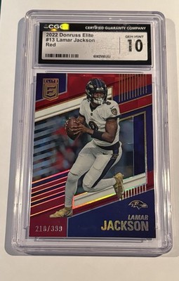 2022 Donruss Elite #13 Lamar Jackson Red Parallel /399 CGC 10 Ravens *Read*