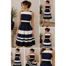 Ralph Lauren LRL Keyla Dress Navy Stripe Fit Flare Preppy Nautical Women 2 4