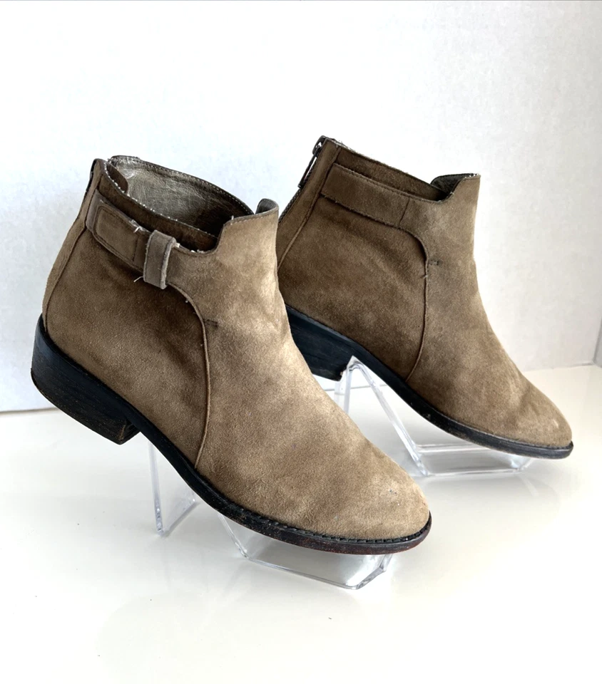Eileen Fisher Tostado | Botines de gamuza topo para mujer talla 7 hebilla cremallera tacón bajo Foto 2 de 4