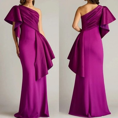 Formal Evening Gowns Pleat Trumpet Party Dresses One-shoulder Draped Homecoming