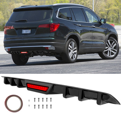 Glossy Black Rear Bumper Diffuser Lip w/ LED Brake Light For Honda Pilot 03-2023