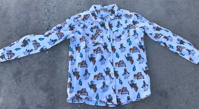 Wrangler Girl's XL Long Sleeve Rodeo Bucking Bronc Bull Western Print Snap Shirt