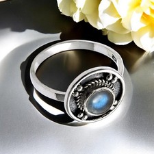 925 Sterling Silver Round Labradorite Gemstone Cocktail Bezel Ring Jewelry US 6