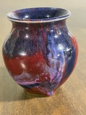 Vintage Purple Red Pink Swirl Pitcher Vase Clay Pottery Ceramic Vintage Jug