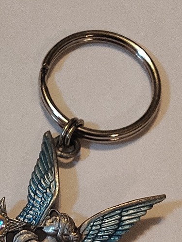 Vintage JJ Jonette Spoontiques Pewter Gairdian Angel Rhinestone Pendant Keychain - Picture 6 of 16