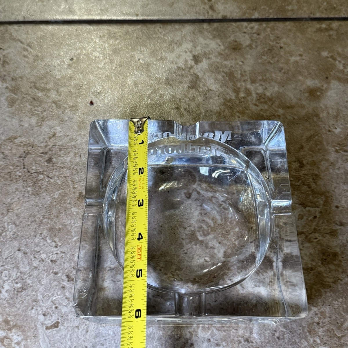 Vintage 1970s Crystal Glass Marlboro Ashtray | RARE FIND SIGNED