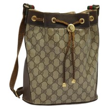 GUCCI GG Supreme Web Sherry Line Bag PVC Beige Gold 164 02 034 Auth 121700