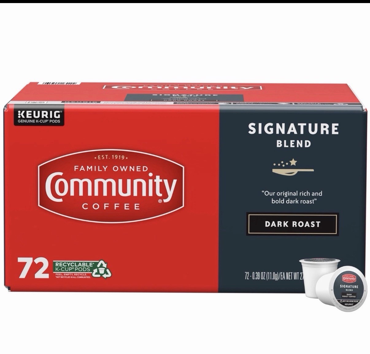 Community Coffee Signature Blend 72 Count Coffee Pods, Dark 