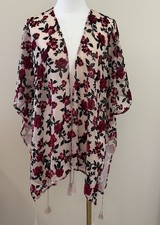 Japna Velvet Burnout Kimono Duster Sz S Floral Tassels Boho Whimsigoth Romantic
