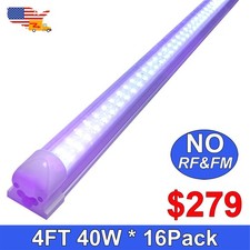 16 Pack UV Led BlackLight Bar, 40W 4Ft T8 Integrated Bulb, Black Light Fixture