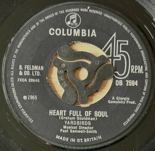 YARDBIRDS HEART FULL OF SOUL 7" COLUMBIA (1965) VG+ BEAT BLUES GT BRITAIN