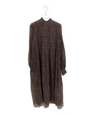 GANNI Pleated Georgette Dress Vintage Black Polyester Long Sleeve Women's