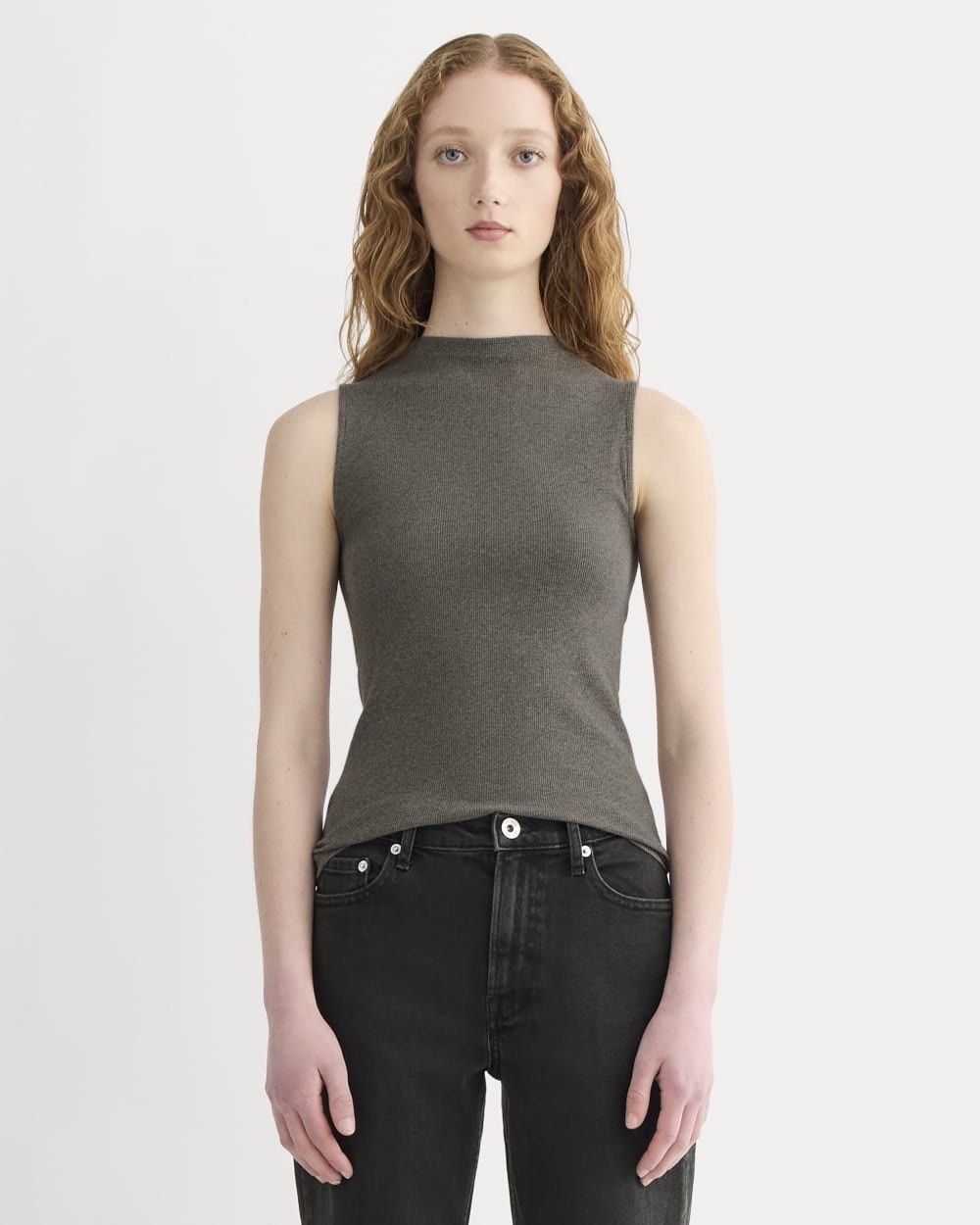 Everlane The Luxe Rib Funnel-Neck Tank Heathered Fatigue Women’s Small Cotton
