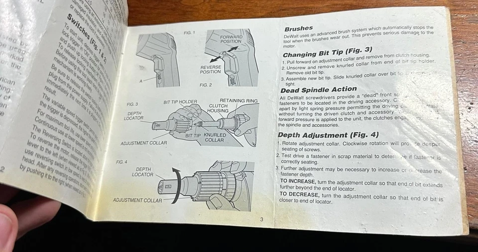 Destornillador para paneles de yeso DeWalt DW250 VSR tipo 1 manual de instrucciones Foto 3 de 3