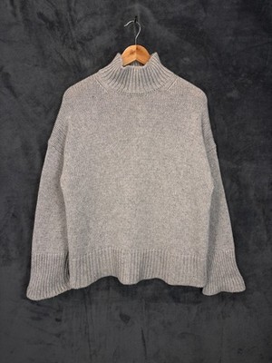 Vince Pullover Herren mittelgrau Fischer Stehkragen Wolle Kaschmir Strick Grobstrick Y2K