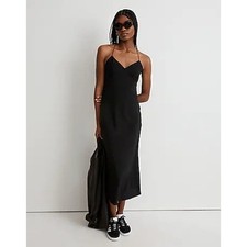 NWT Madewell Women's The Layton Midi Slip Dress Black Sleeveless V-Neck Size 0