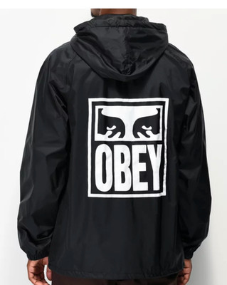 Obey Outlander Hooded Jacket Black Snap Button Mens Small