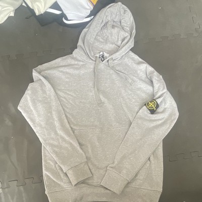 Stone Island Men s Gray Hooded Fleece Pullover Hoodie w/ Logo Pockets Size L