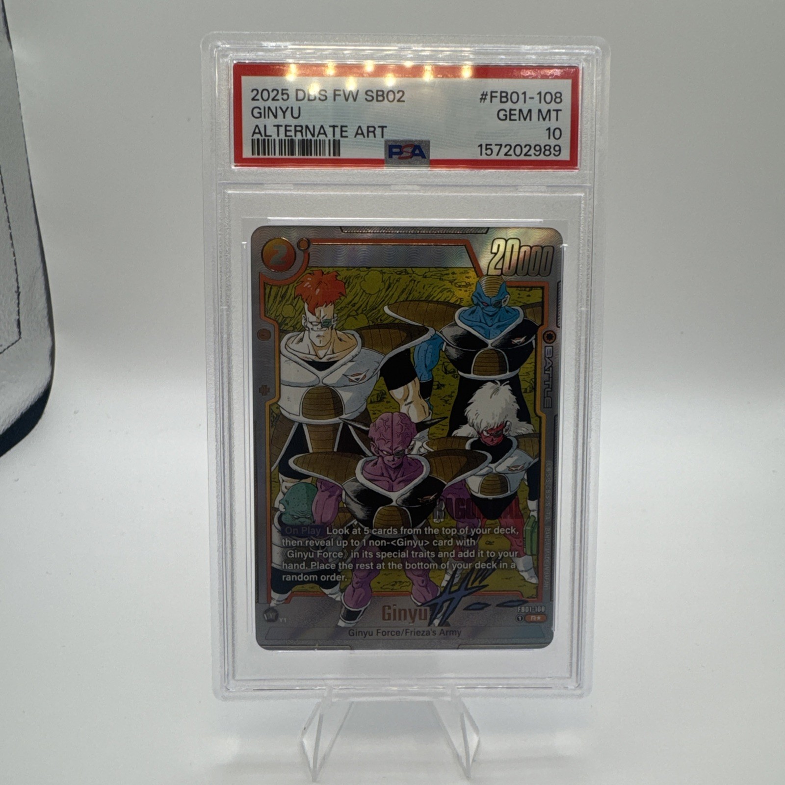 Bandai Dragon Ball Super 2025 DBS FW Ginyu SB02 Alt Art Holo PSA 10 FB01-108 view 2