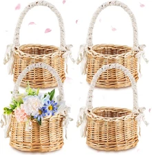 Thyle 4 Pcs Flower Girl Baskets with Handle, 7.87 x 4.33 Inch, Wicker Brown 