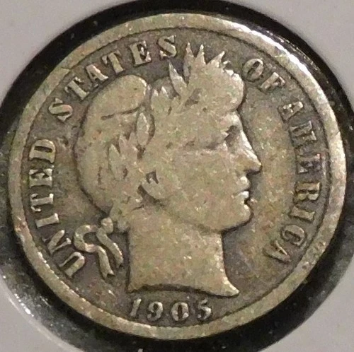 Silver Dime - Barber - 1905 (Some bangs and bumps)
