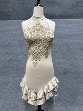 SHEIN Women Beige Halter Bodycon Mini Dress Ruffle Hem Tribal Print Size M