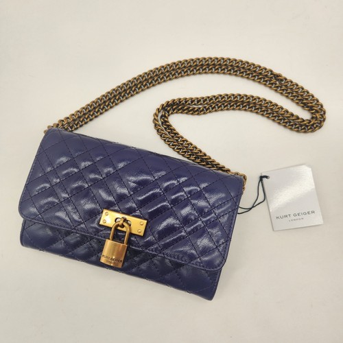 Kurt Geiger crossbody bag purple quilted leather matelasse chain wallet new $148 - Picture 11 of 14